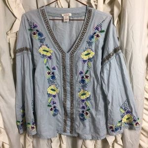 Sundance Floral Embroidered Studded Peasant Blouse